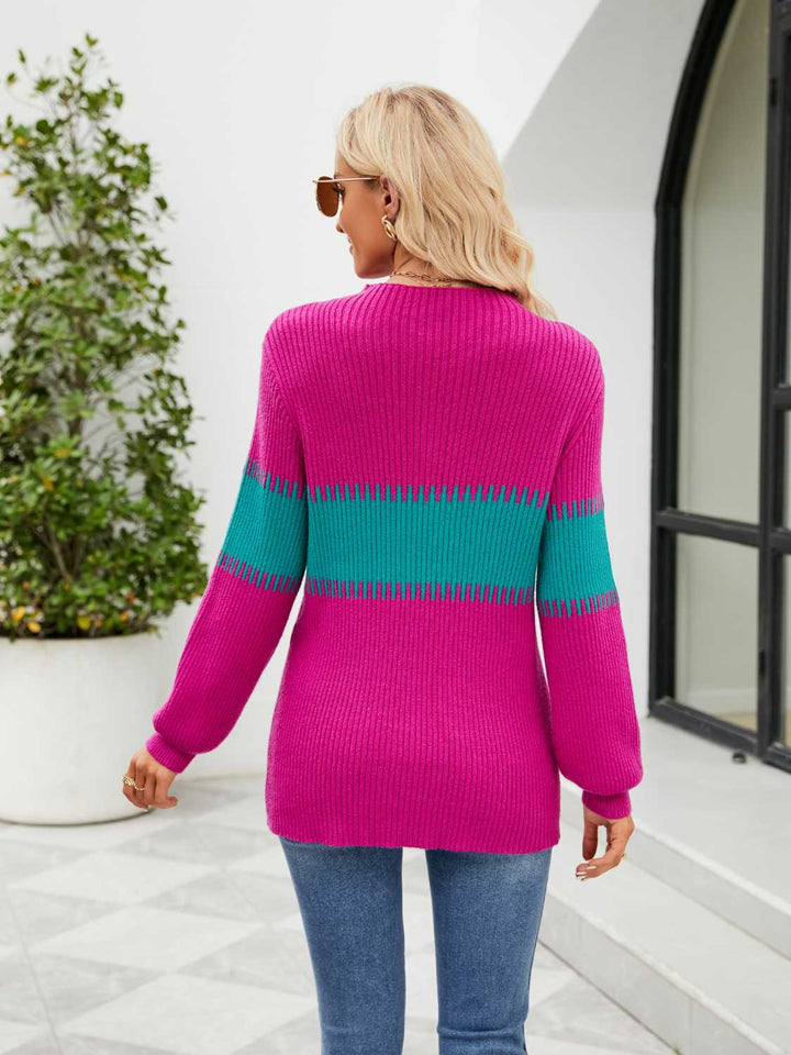 Contrast Round Neck Sweater - Super Amazing Store