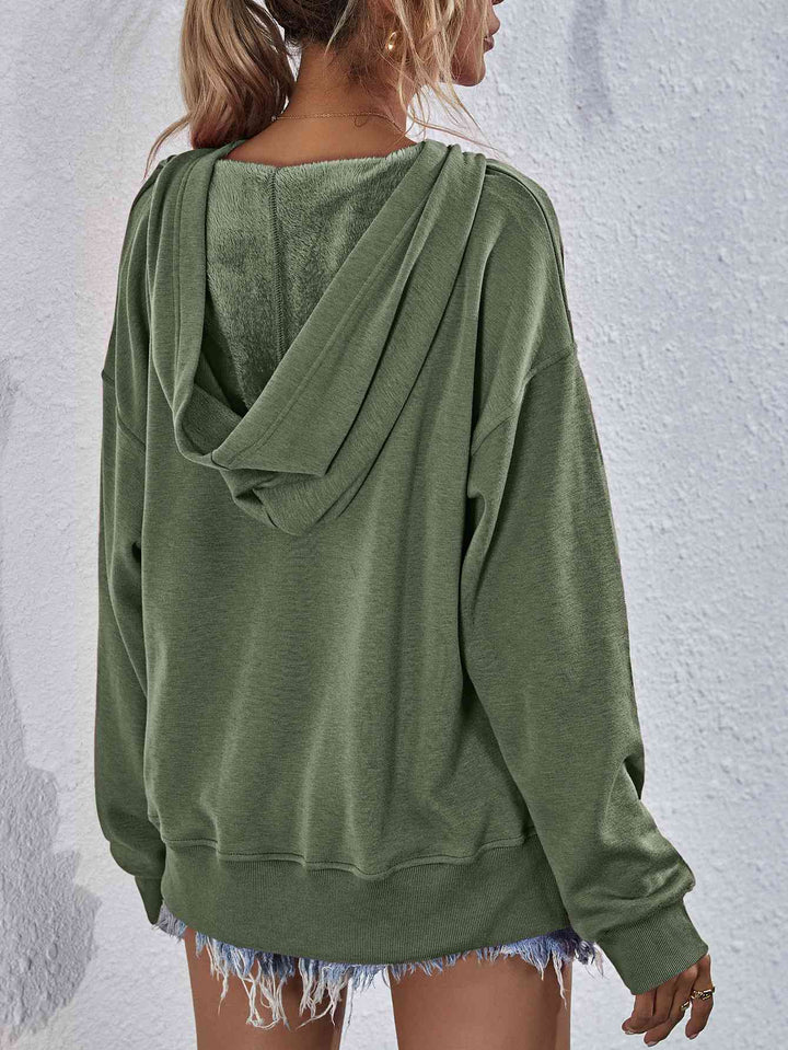 Dropped Shoulder Slit Hoodie Trendsi