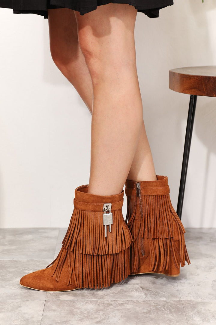 Legend Women's Tassel Wedge Heel Ankle Booties - Super Amazing Store