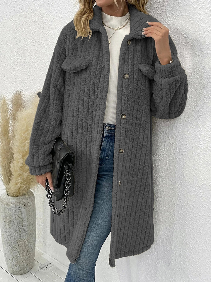 Collared Neck Drop Shoulder Coat - Super Amazing Store