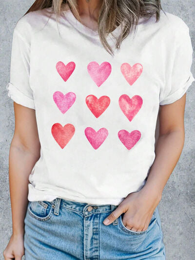 Heart Round Neck Short Sleeve T-Shirt Trendsi