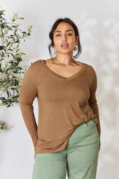 Zenana Full Size Long Sleeve V-Neck Top Trendsi