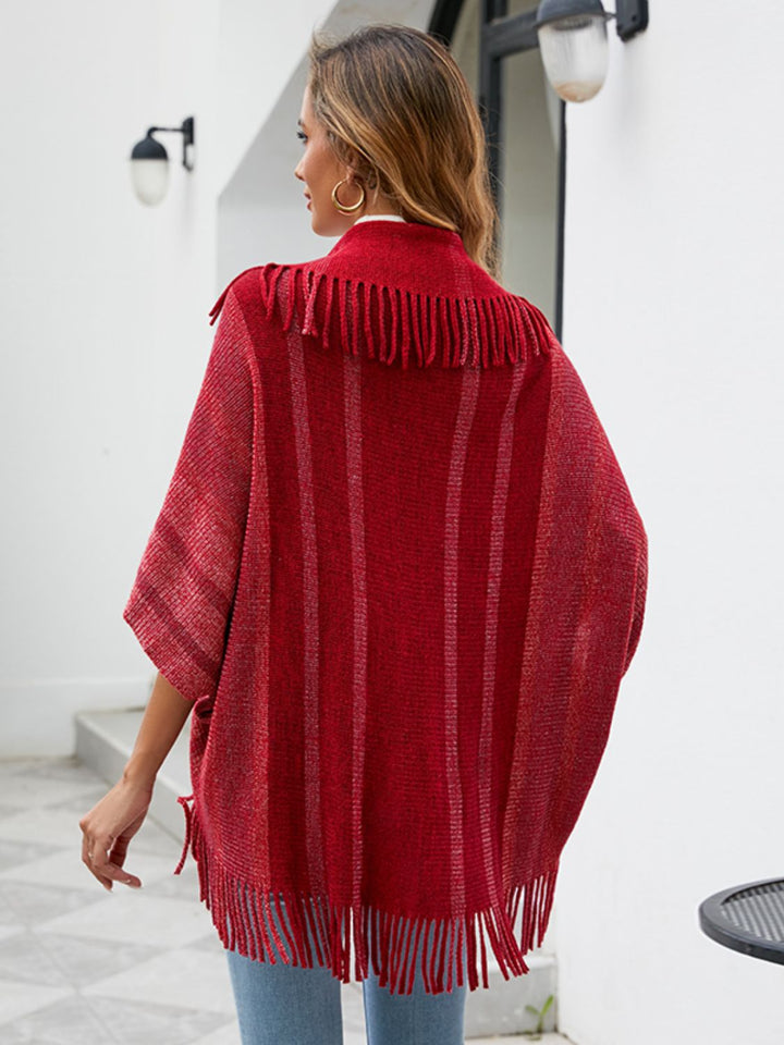 Fringe Detail Open Front Poncho Trendsi