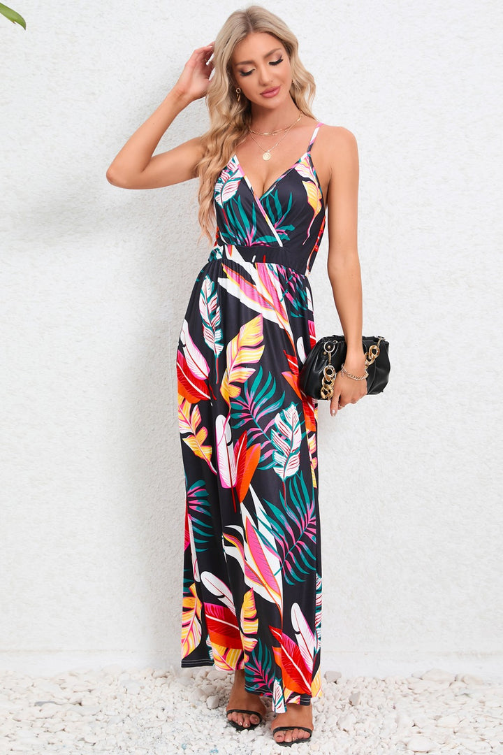 Printed Surplice Maxi Cami Dress Trendsi