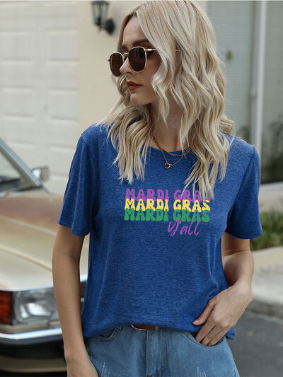 Full Size MARDI GRAS Y'ALL Round Neck T-Shirt Trendsi