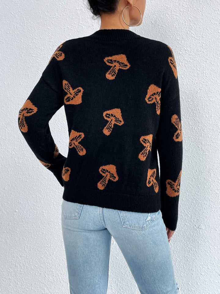 Patterned Drop Shoulder Sweater - Super Amazing Store