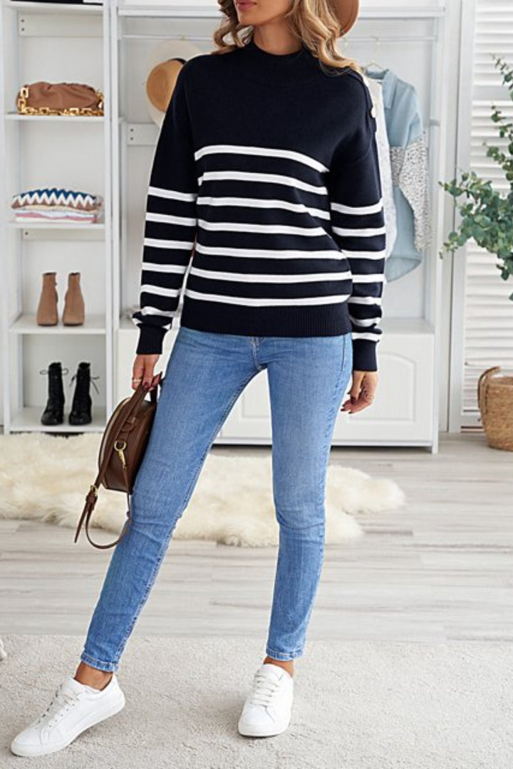 Striped Shoulder Detail Sweater - Super Amazing Store