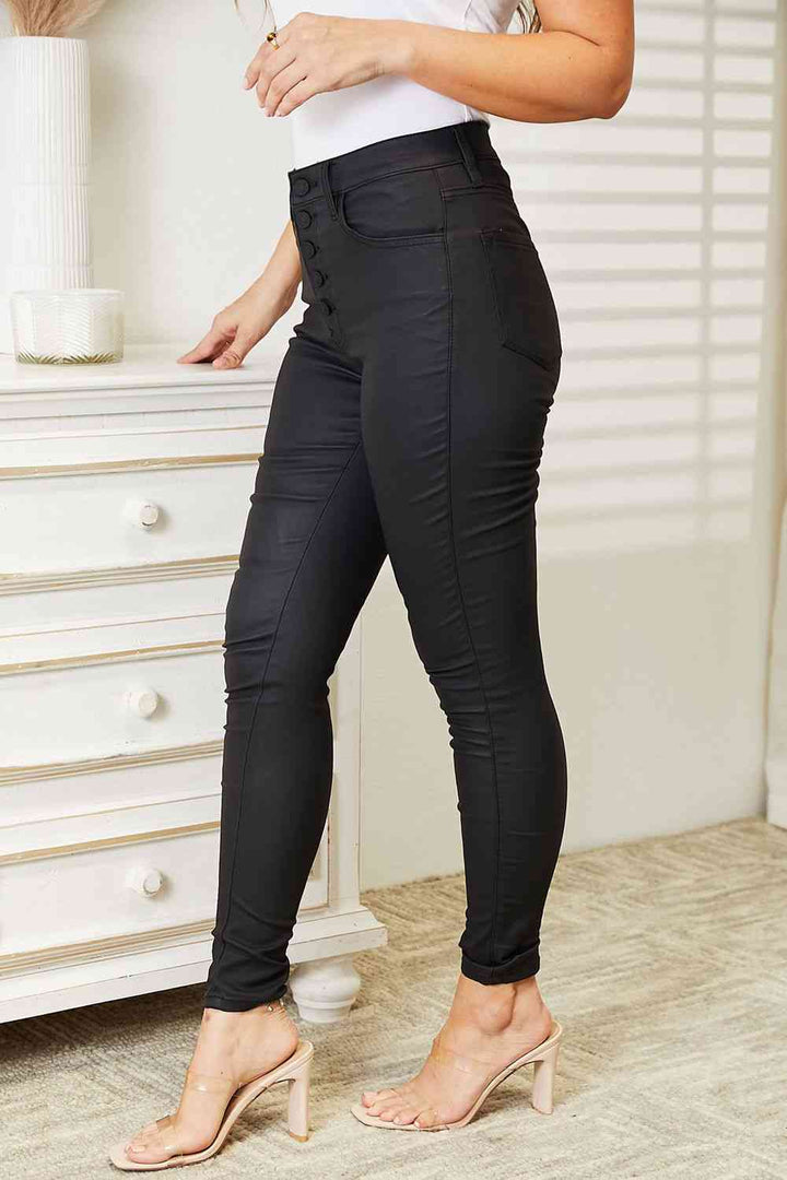 Kancan Full Size High Rise Black Coated Ankle Skinny Jeans Trendsi