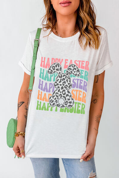 HAPPY EASTER Round Neck Short Sleeve T-Shirt Trendsi