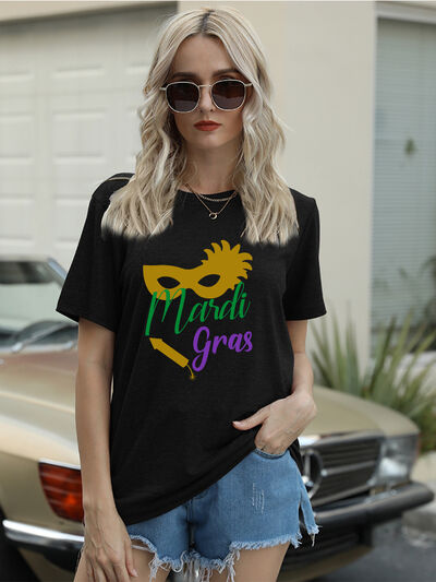 Full Size MARDI GRAS Round Neck Short Sleeve T-Shirt Trendsi