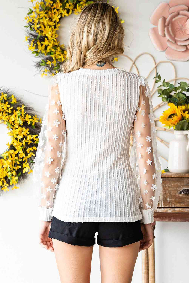 Double Take Textured Applique Long Sleeve Blouse Trendsi