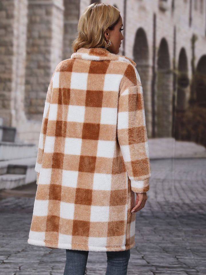 Plaid Collared Neck Button Down Coat - Super Amazing Store