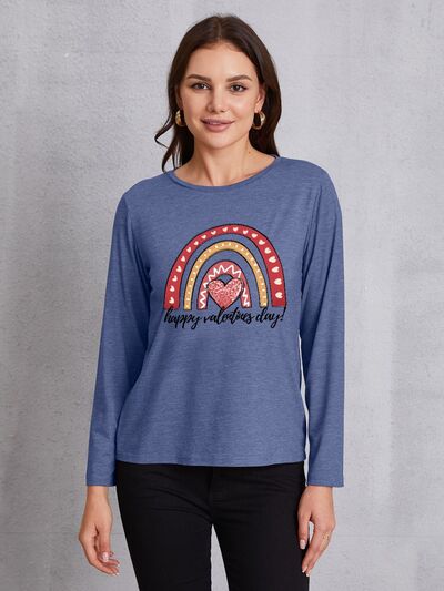 HAPPY VALENTINE'S DAY Round Neck Long Sleeve T-Shirt Trendsi