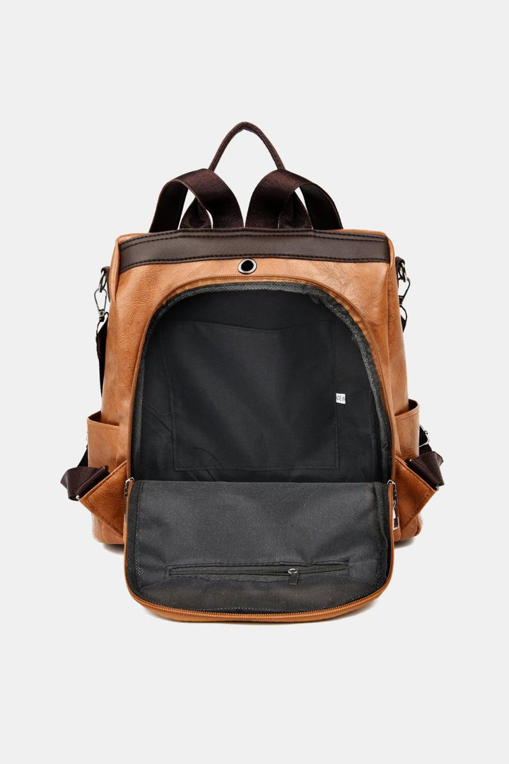 Contrast Color PU Leather Backpack - Super Amazing Store