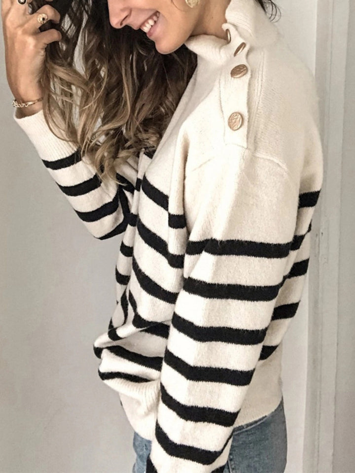 Striped Shoulder Detail Sweater - Super Amazing Store