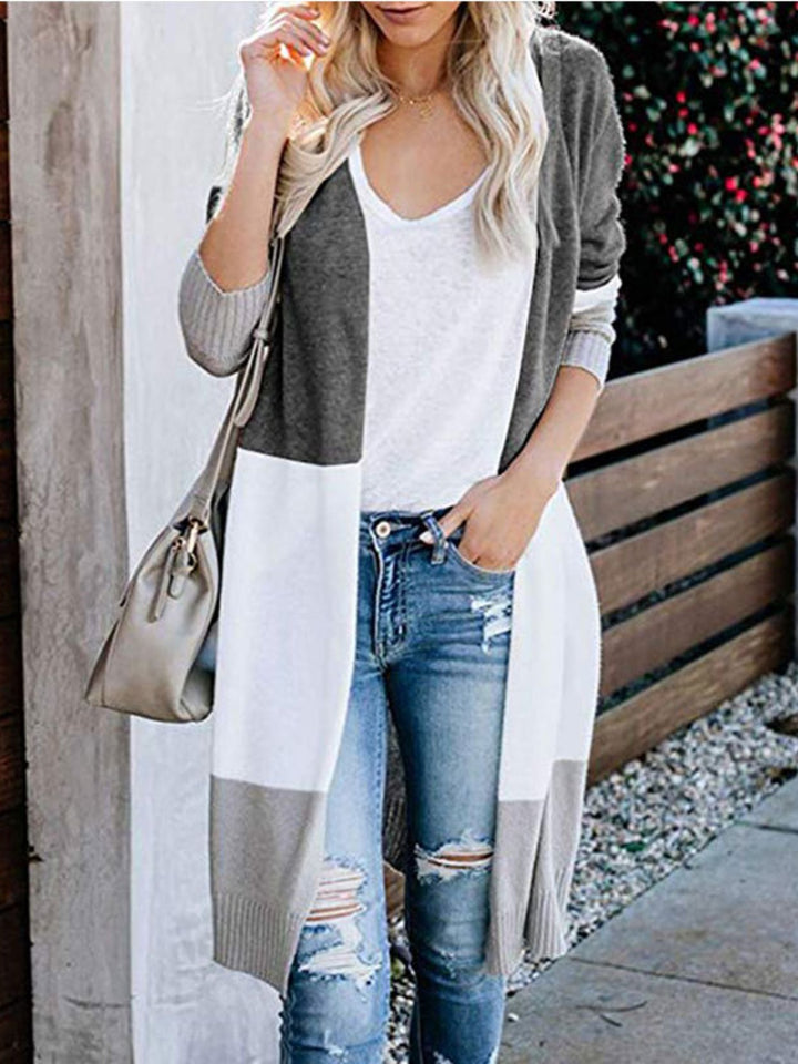 Color Block Open Front Longline Cardigan Trendsi