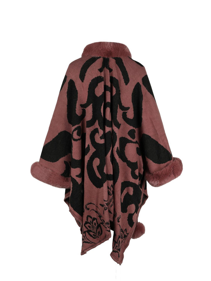 Faux Fur Trim Poncho - Super Amazing Store