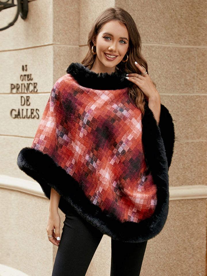 Faux Fur Trim Poncho - Super Amazing Store