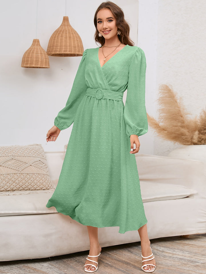 Surplice Balloon Sleeve Dress Trendsi