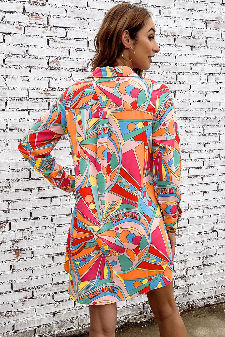 Multicolored Long Sleeve Shirt Dress Trendsi