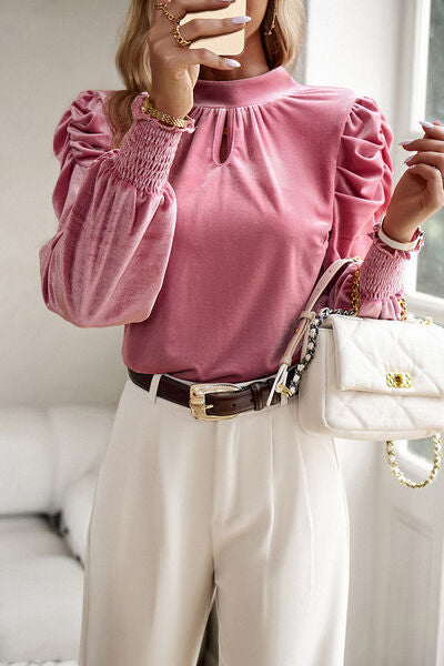 Mock Neck Puff Sleeve Blouse Trendsi