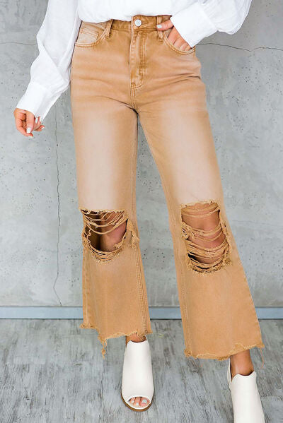 Distressed Raw Hem Jeans with Pockets Trendsi