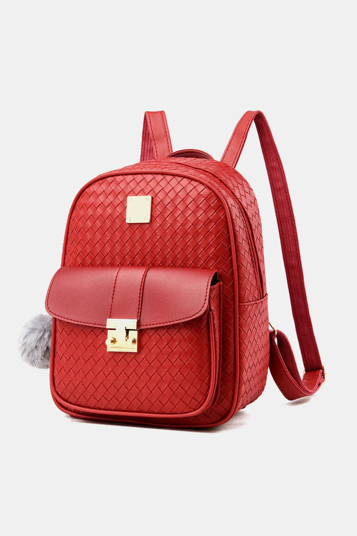 PU Leather Backpack with Pom-Pom Pendant - Super Amazing Store