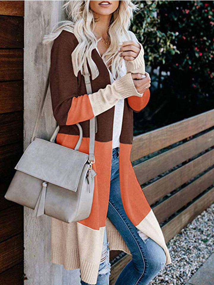 Color Block Open Front Longline Cardigan Trendsi