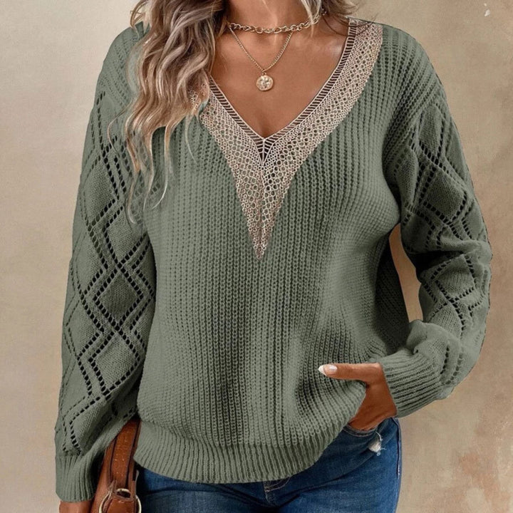 Contrast V-Neck Sweater Trendsi