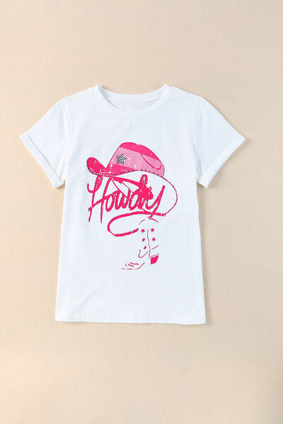 HOWDY Round Neck Short Sleeve T-Shirt Trendsi