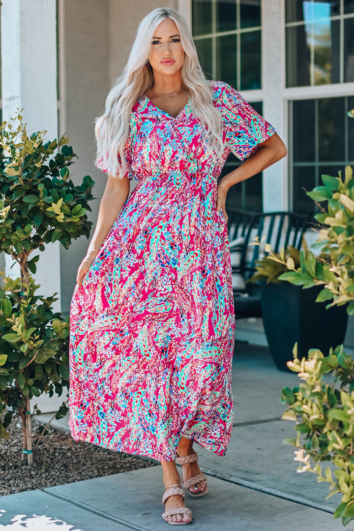 Multicolored V-Neck Maxi Dress Trendsi