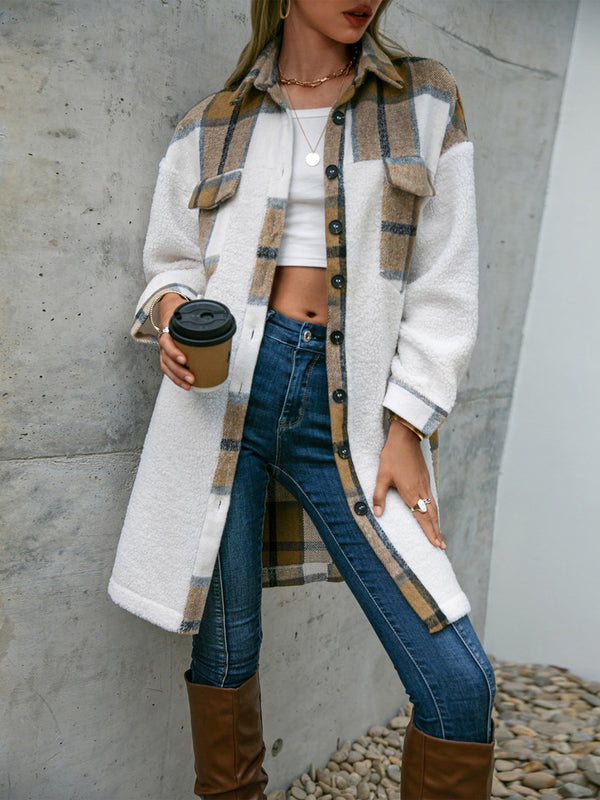 Plaid Dropped Shoulder Longline Coat Trendsi