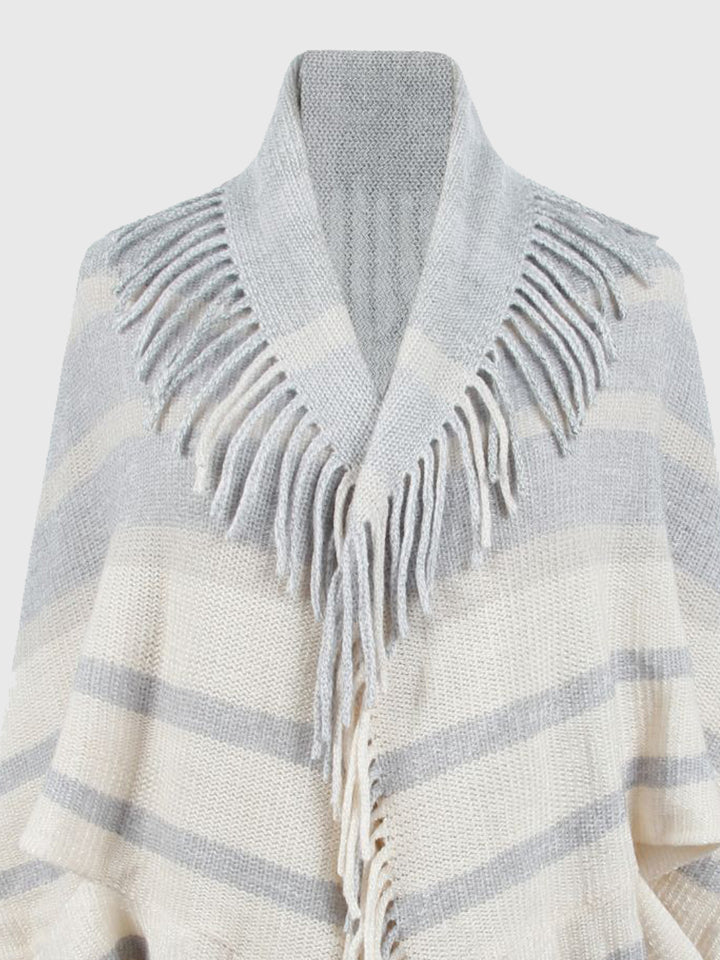 Fringe Detail Open Front Poncho Trendsi