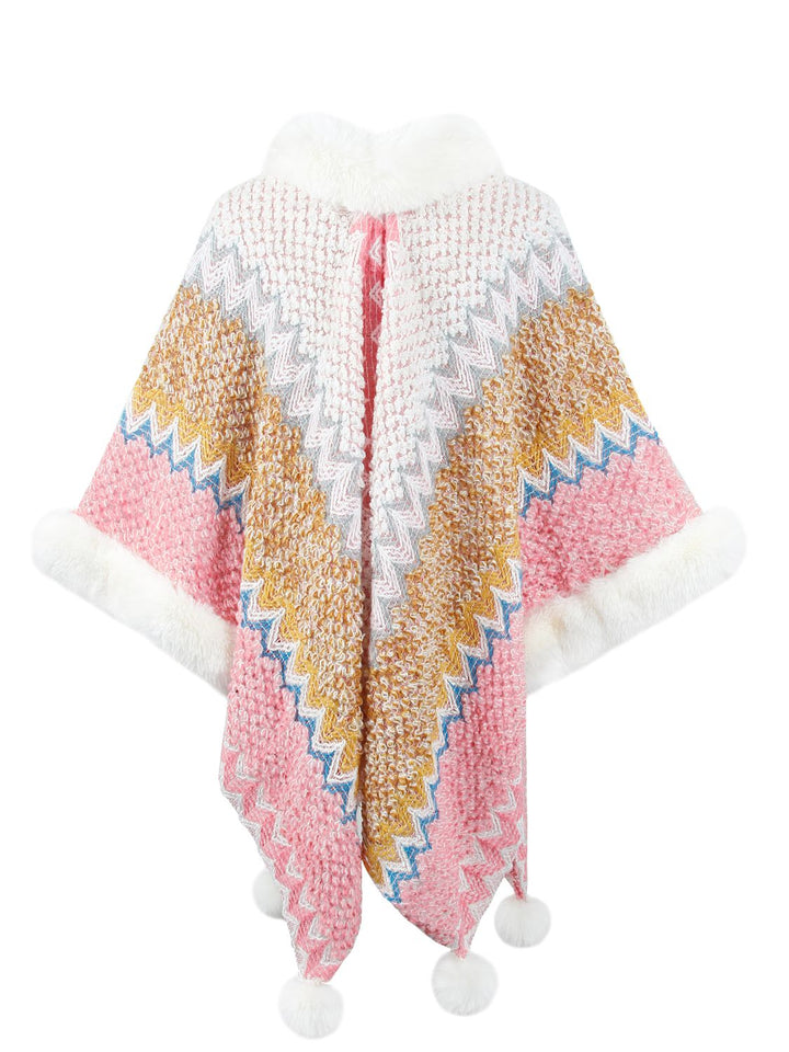 Color Block Open Front Poncho Trendsi