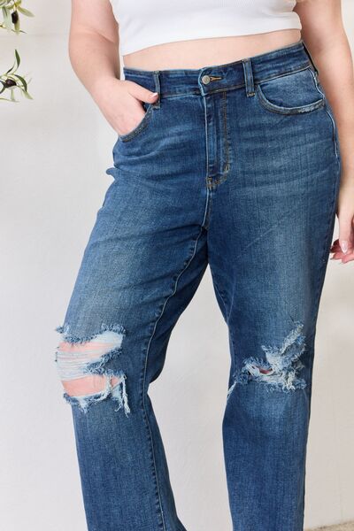 Judy Blue Full Size High Waist 90's Distressed Straight Jeans - Super Amazing Store