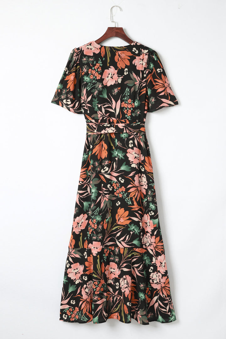 Floral Surplice Neck Dress Trendsi