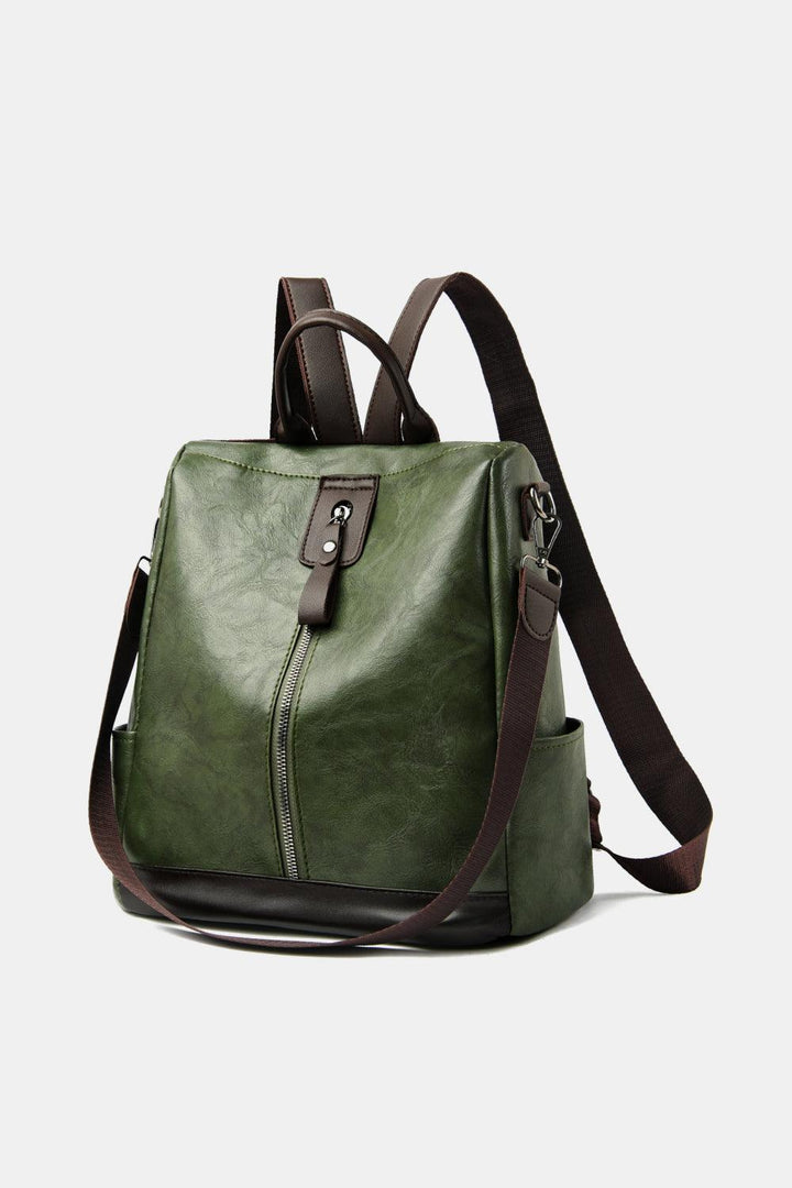 Contrast Color PU Leather Backpack - Super Amazing Store