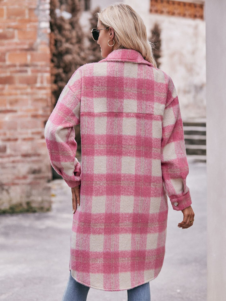 Plaid Dropped Shoulder Slit Coat - Super Amazing Store