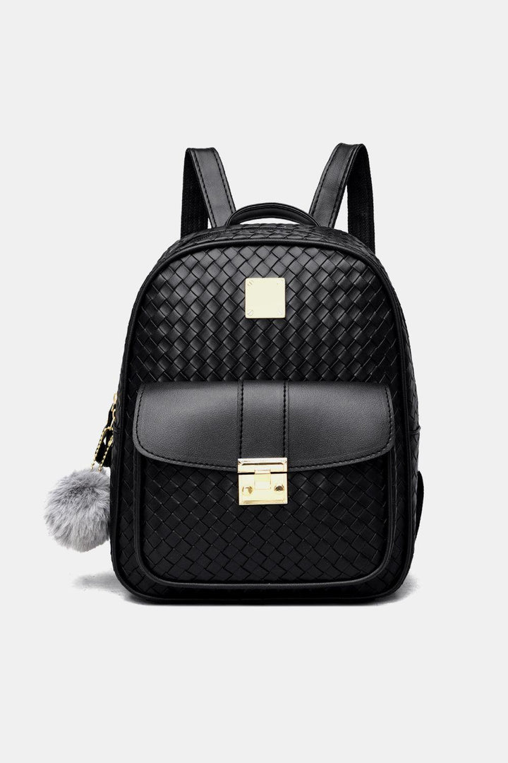 PU Leather Backpack with Pom-Pom Pendant - Super Amazing Store