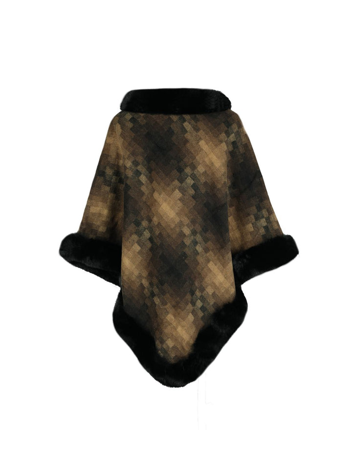 Faux Fur Trim Poncho - Super Amazing Store