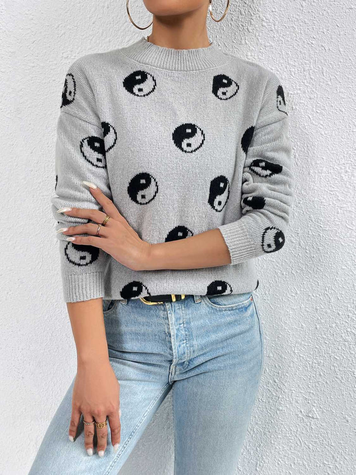 Patterned Drop Shoulder Sweater - Super Amazing Store