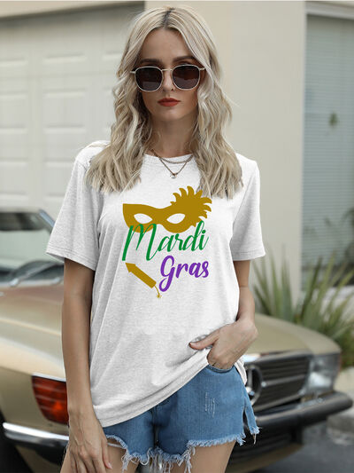 Full Size MARDI GRAS Round Neck Short Sleeve T-Shirt Trendsi