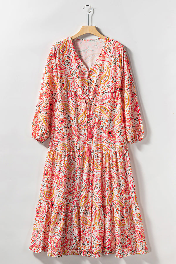 Paisley V-Neck Tied Dress Trendsi