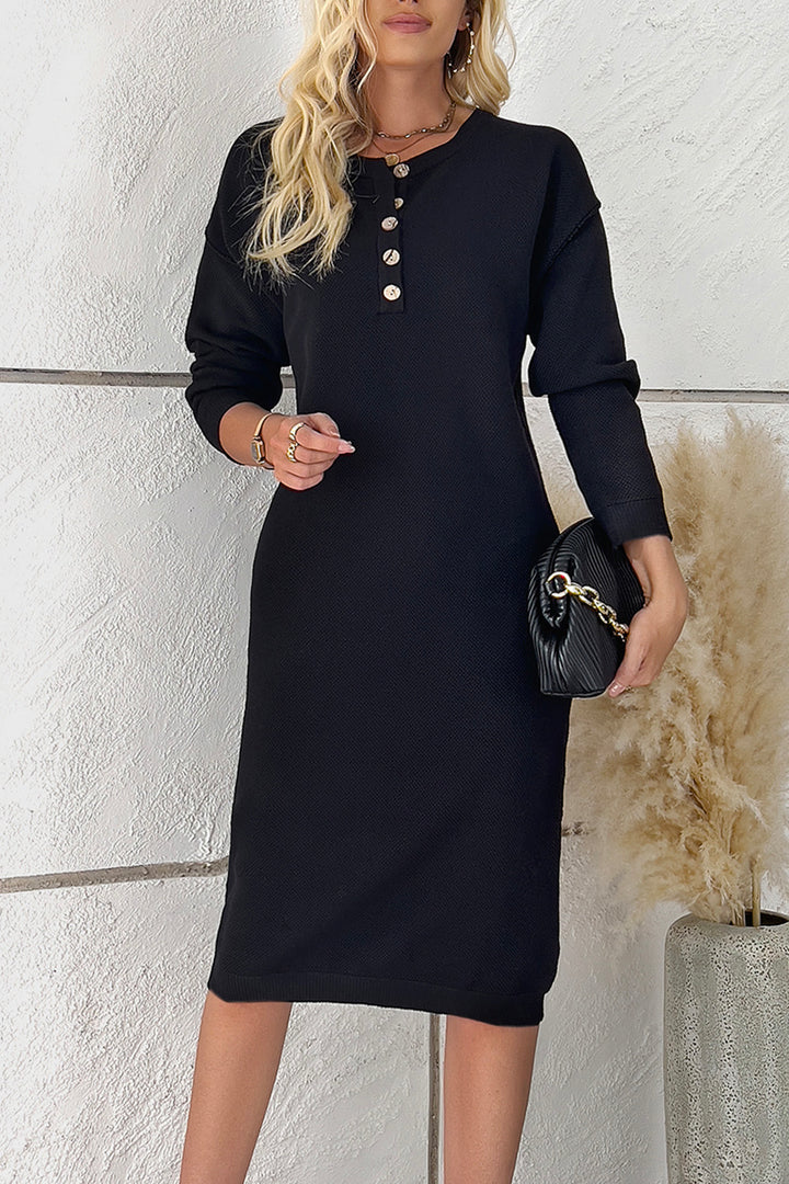 Buttoned Drop Shoulder Dress Trendsi