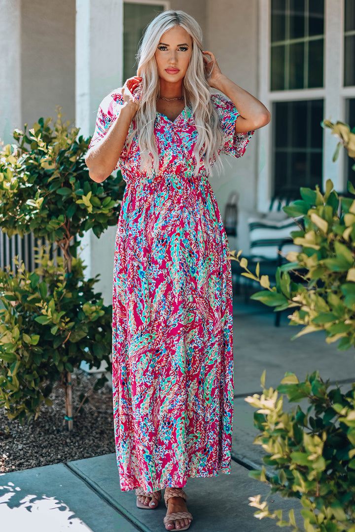 Multicolored V-Neck Maxi Dress Trendsi