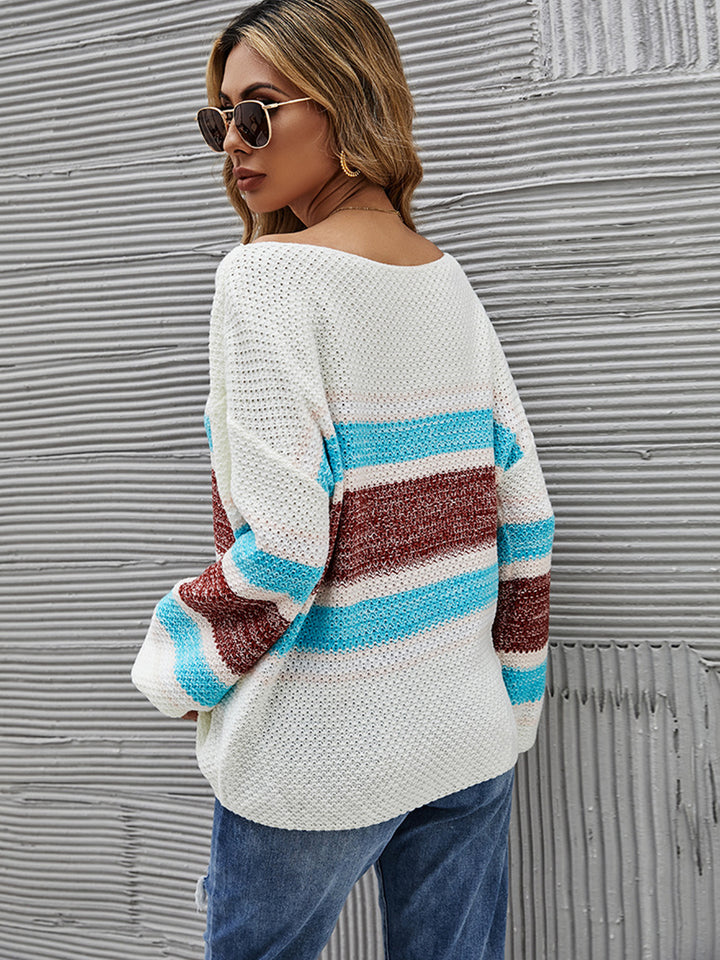 Color Block Boat Neck Knit Top Trendsi