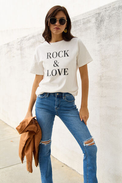 Simply Love Full Size ROCK ＆ LOVE Short Sleeve T-Shirt Trendsi