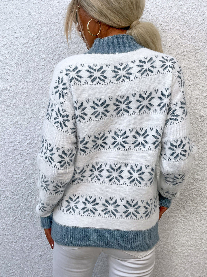 Snowflake Pattern Mock Neck Sweater - Super Amazing Store