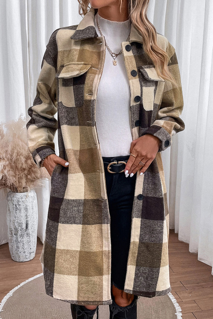 Plaid Button Down Longline Coat - Super Amazing Store