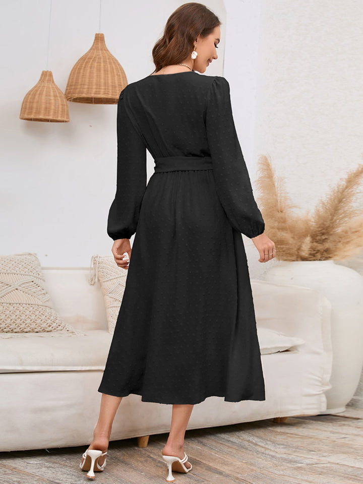 Surplice Balloon Sleeve Dress Trendsi